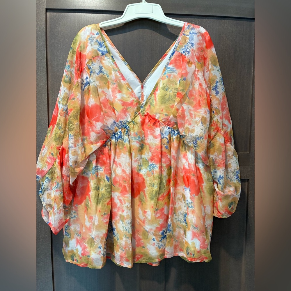Floral Chiffon V-Neck Blouse